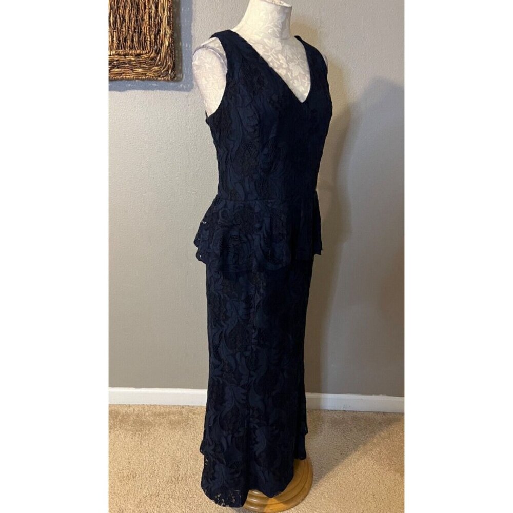 Ralph Lauren Long Formal Kynelle Dress 14 Navy Blue Wedding Party Cruise $270 - Picture 7 of 13